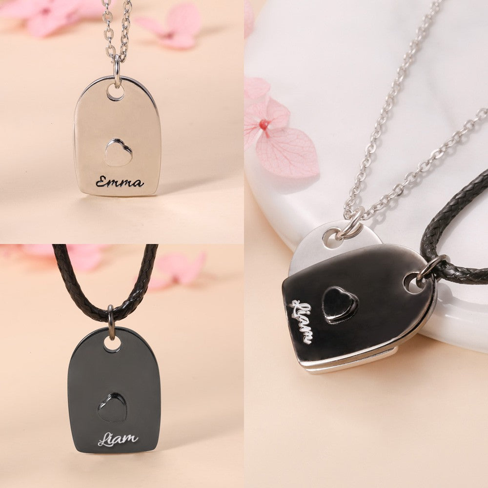 Custom Name Matched Heart Necklace for Couple Set of 2 Jewelry Treasures