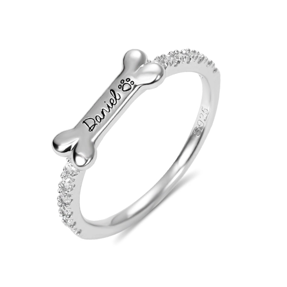 Personalized Bone Shaped Name Ring in Silver Jewelry Treasures