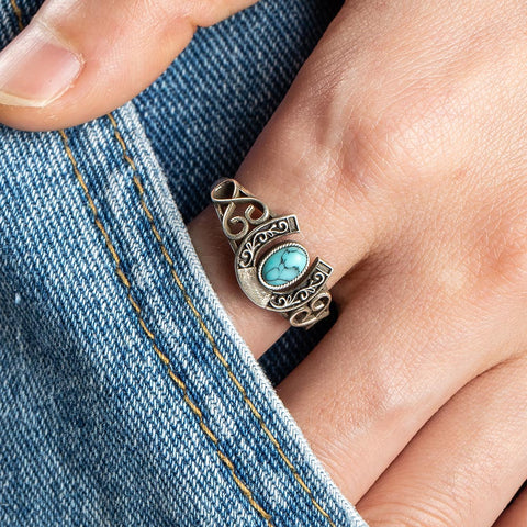 Custom Horse Shoes Turquoise Ring Sterling Silver 925