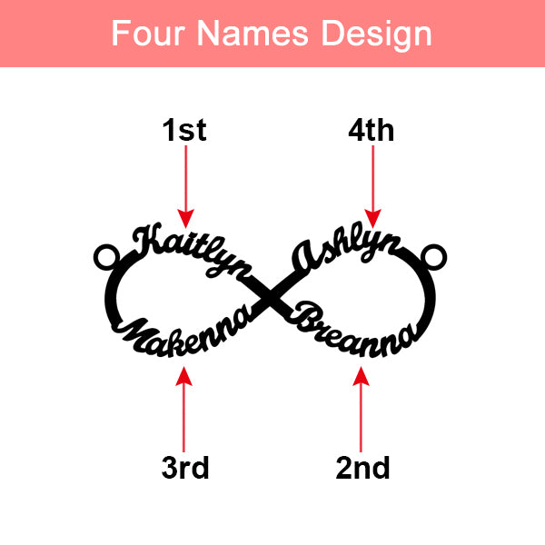 Personalized Infinity Name Necklace - 4 Names Jewelry Treasures