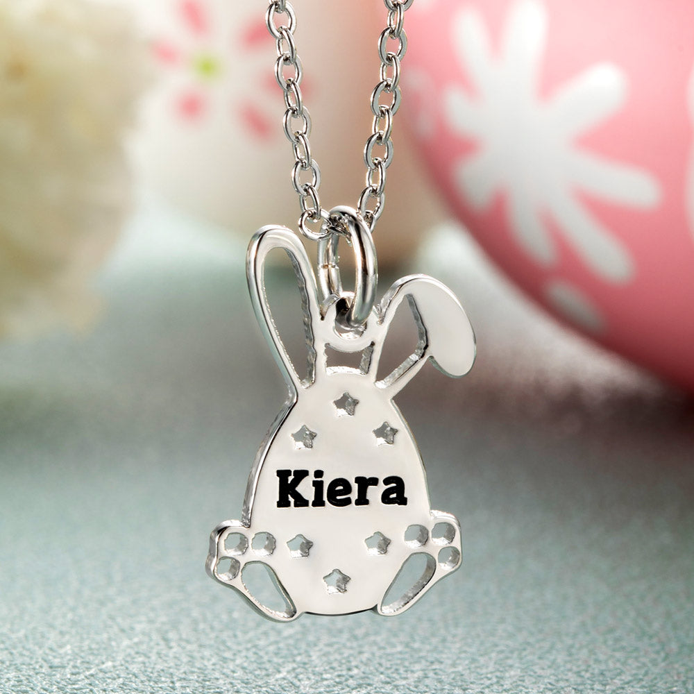 Personalized Easter Bunny Egg Name Necklace Stainless Steel Jewelry Treasures