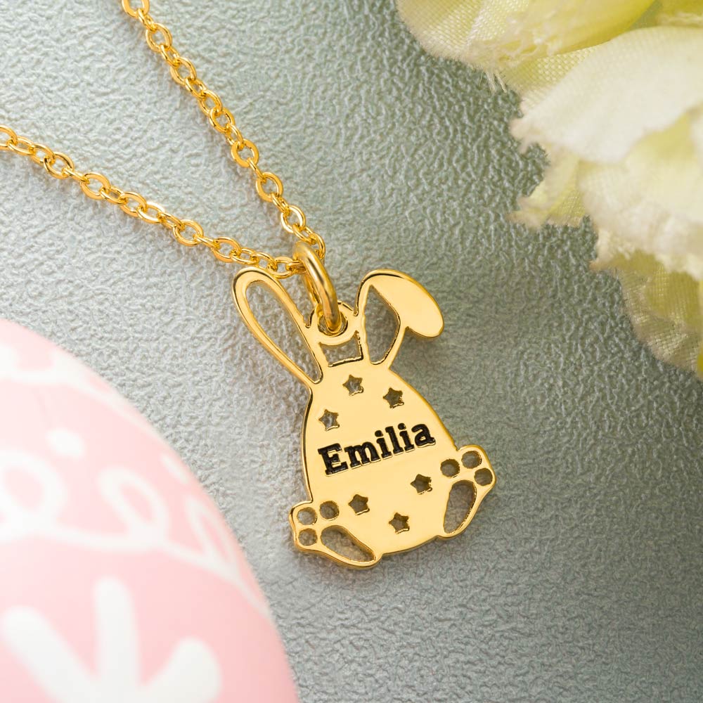 Personalized Easter Bunny Egg Name Necklace Stainless Steel Jewelry Treasures