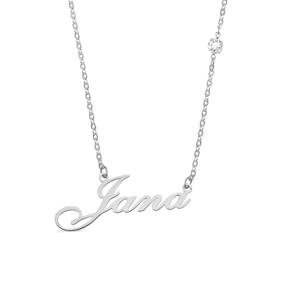 Personalized Name Necklace with Crystal In Sterling Silver Jewelry Treasures