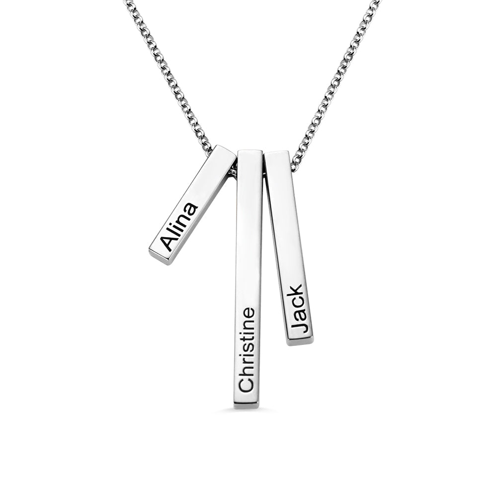 Engraved Triple 3D Vertical Bar Necklace Stainless Steel Jewelry Treasures