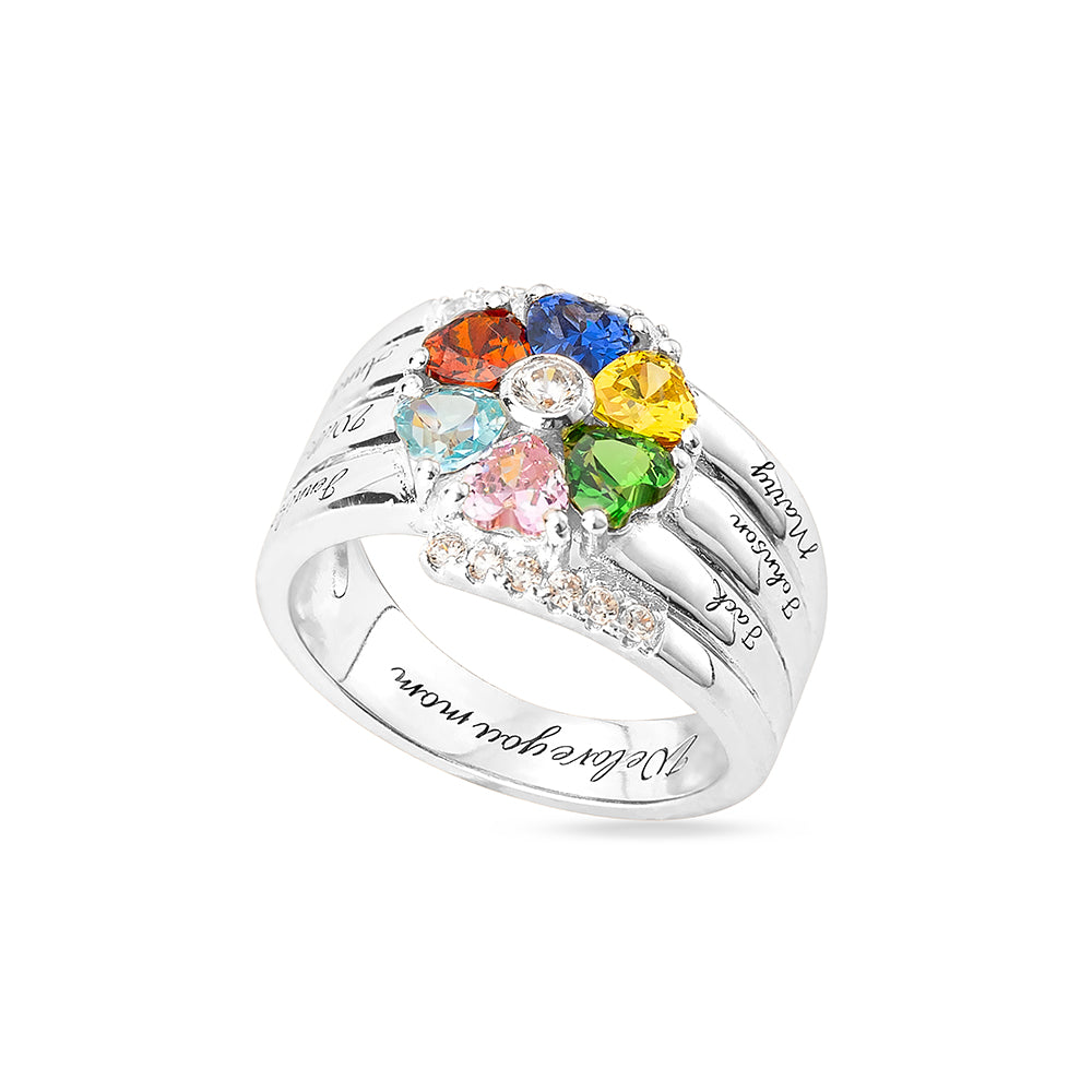 Personalized 6 Birthstone Heart Ring