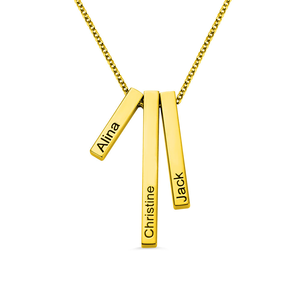 Engraved Triple 3D Vertical Bar Necklace Stainless Steel Jewelry Treasures