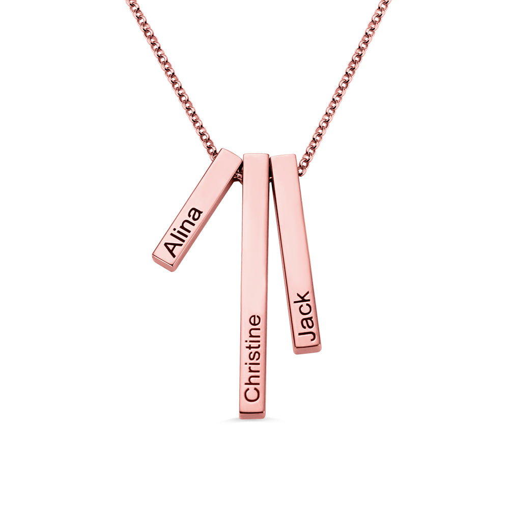 Engraved Triple 3D Vertical Bar Necklace Stainless Steel Jewelry Treasures