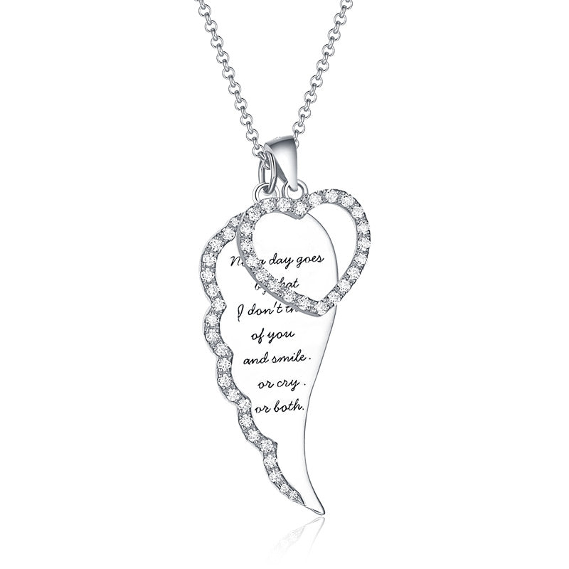 Personalized Angel Wing Heart Necklace Silver Jewelry Treasures