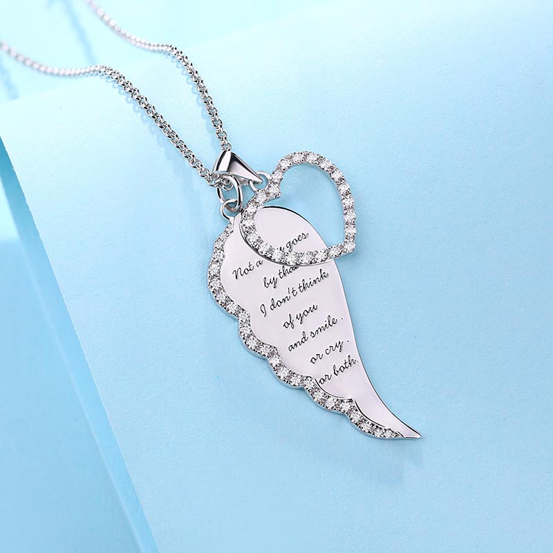 Personalized Angel Wing Heart Necklace Silver Jewelry Treasures