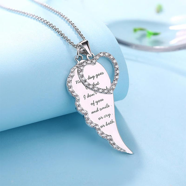 Personalized Angel Wing Heart Necklace Silver Jewelry Treasures