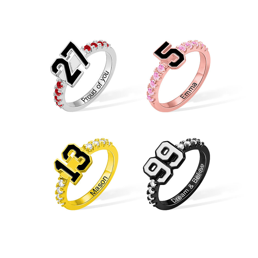 Personalized Sports Number Birthstone Ring Jewelry Treasures