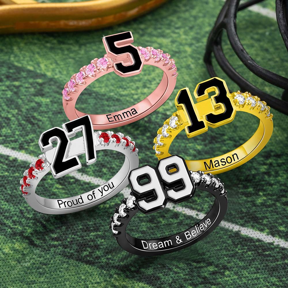 Personalized Sports Number Birthstone Ring Jewelry Treasures