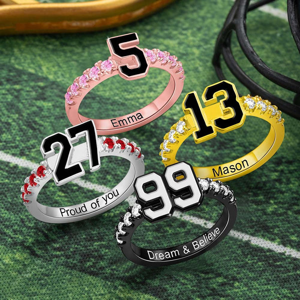 Personalized Sports Number Birthstone Ring Jewelry Treasures