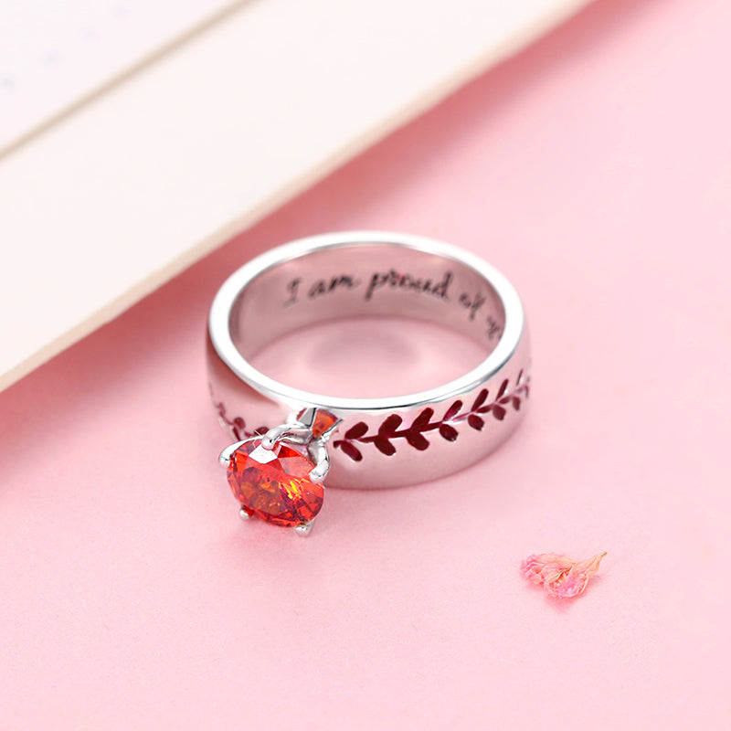 Engraved Baseball Texture Solitaire Birthstone Ring Jewelry Treasures