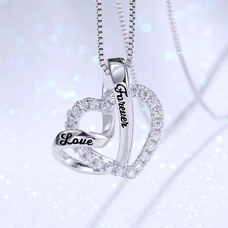 "Love Forever" Heart In Heart Necklace Sterling Silver Jewelry Treasures