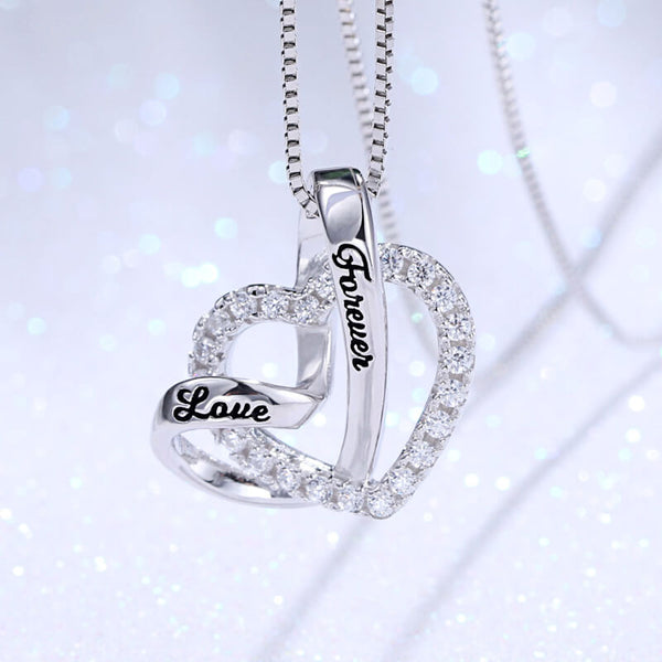 "Love Forever" Heart In Heart Necklace Sterling Silver Jewelry Treasures