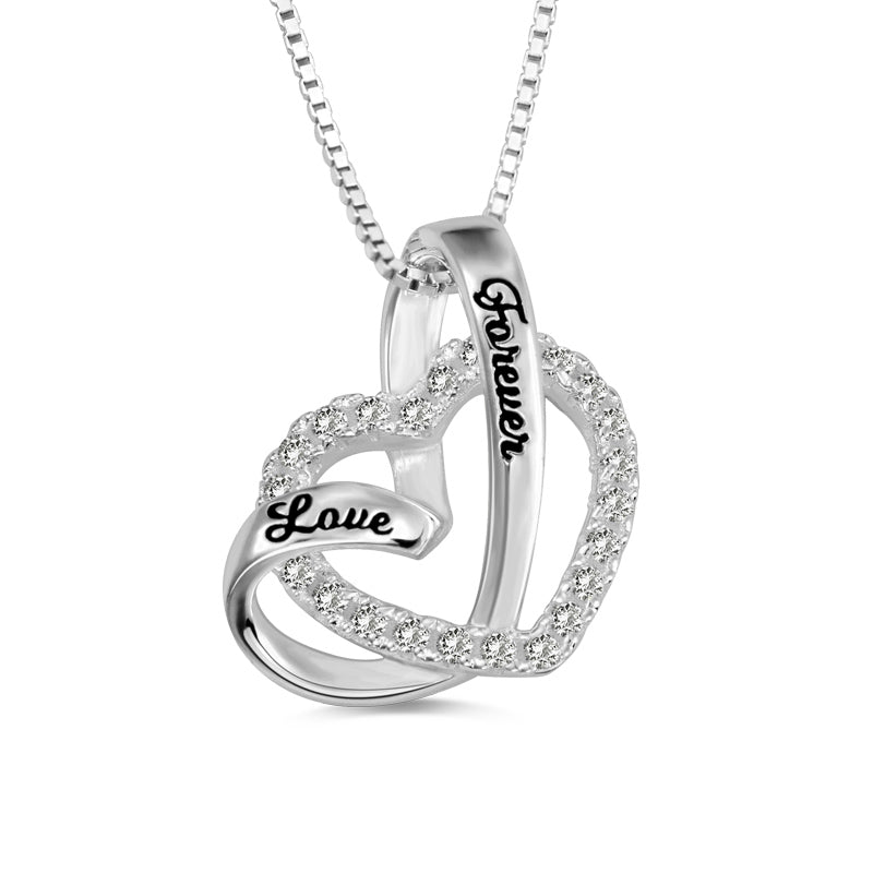 "Love Forever" Heart In Heart Necklace Sterling Silver Jewelry Treasures