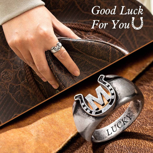 Customized Inner Engraved Letter Horseshoe Men's Ring