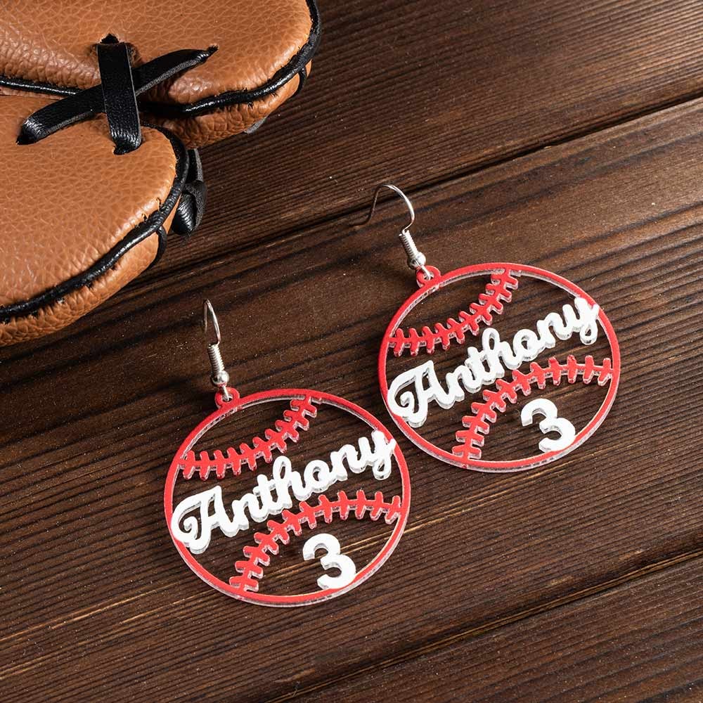 Custom Name Baseball Earrings with Number, Baseball Cheerleading Jewelry, Sport/Birthday/Mother's Day Gift for Baseball Mom/Daughter/Sister/Grandma