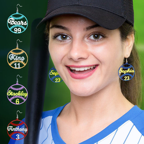 Custom Name Baseball Earrings with Number, Baseball Cheerleading Jewelry, Sport/Birthday/Mother's Day Gift for Baseball Mom/Daughter/Sister/Grandma