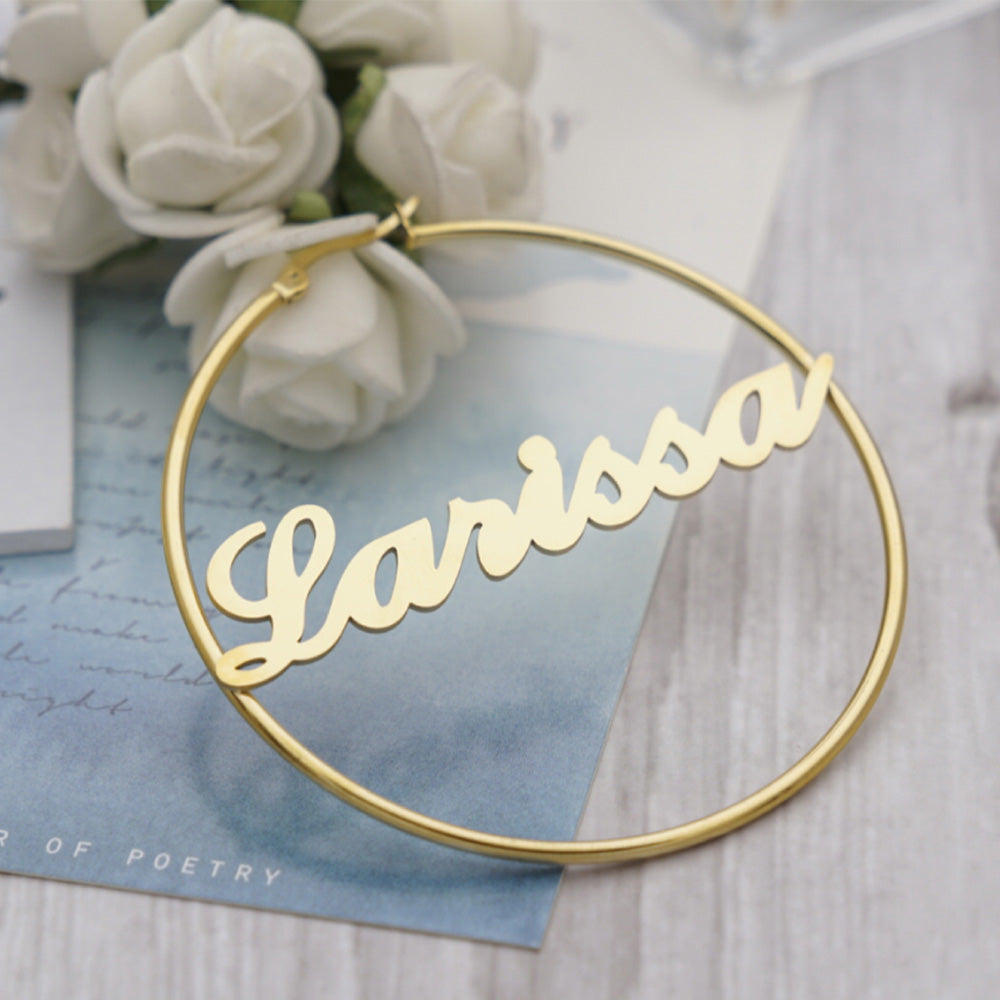 Personalized Name Hoop Earrings in Stainless Steel