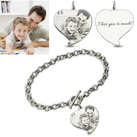 Charming Photo-Engraved Heart Bracelet Jewelry Treasures