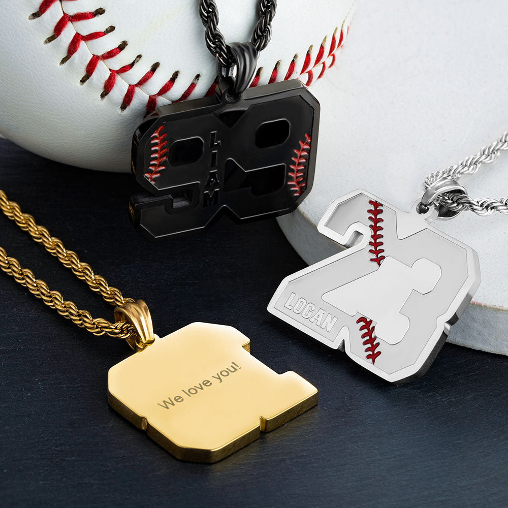 Personalized Baseball & Softball Sports Number Necklace with Name Jewelry Treasures