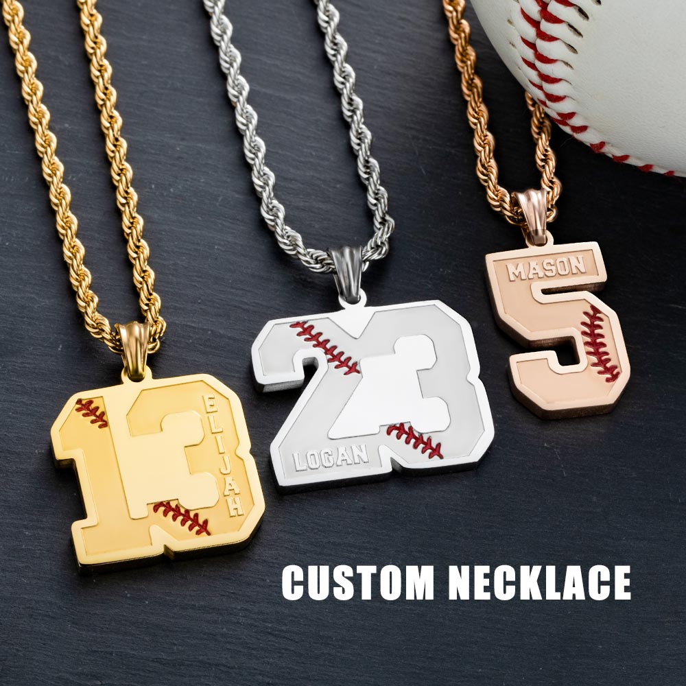 Personalized Baseball & Softball Sports Number Necklace with Name Jewelry Treasures