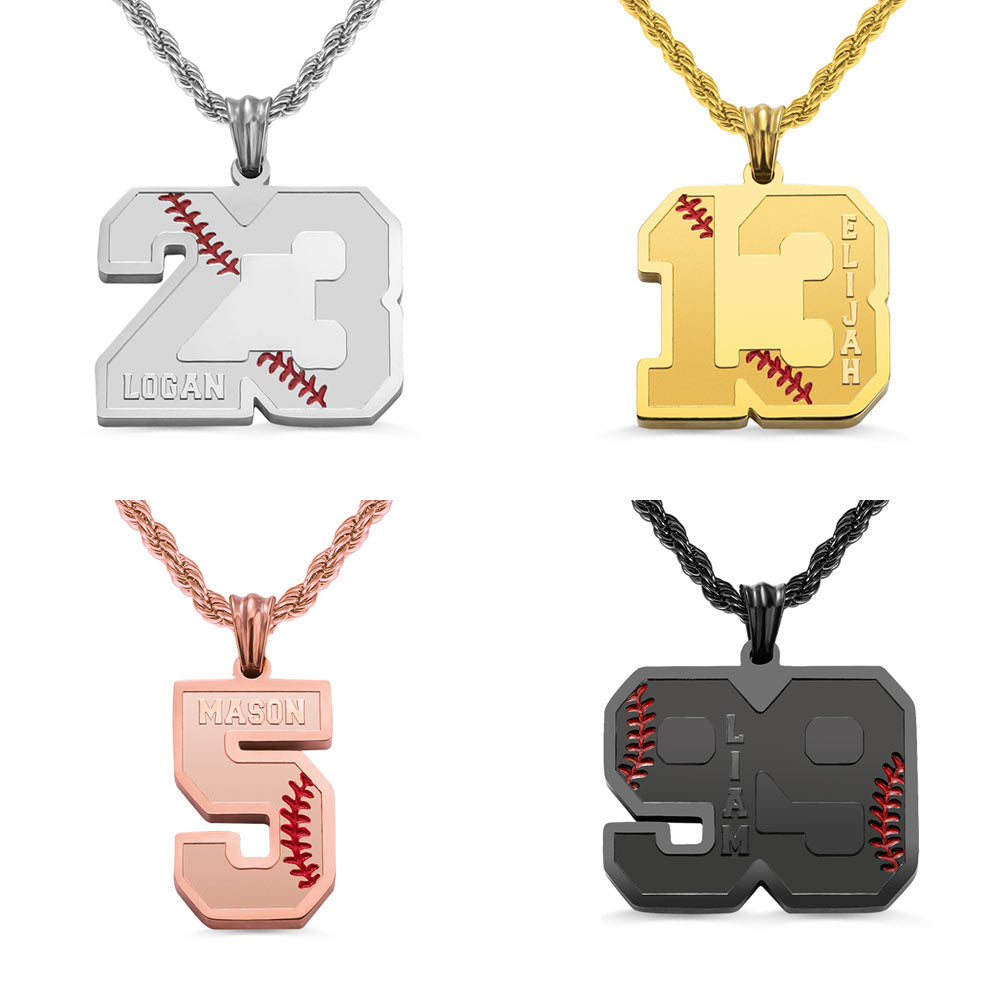 Personalized Baseball & Softball Sports Number Necklace with Name Jewelry Treasures