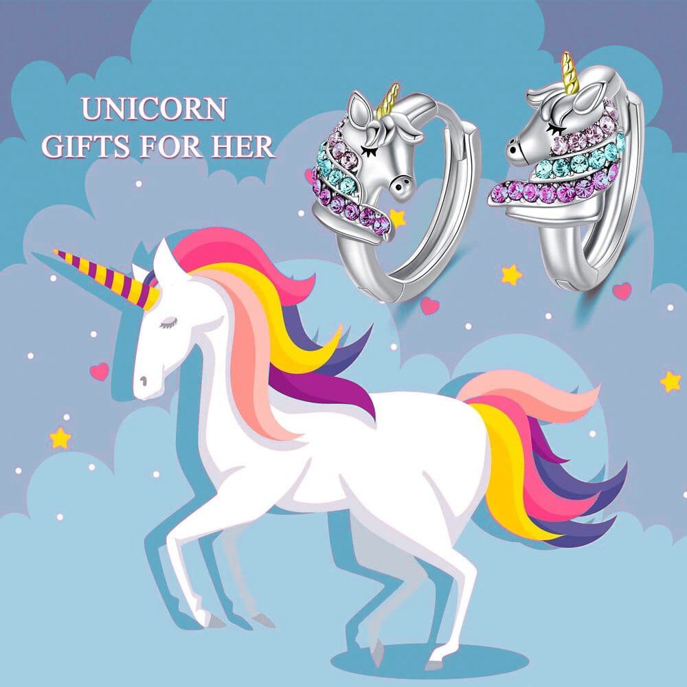 Unicorn Earrings with Zircon, Sterling Silver Prince/Princess Earrings, Gifts for Girls/Kids/Daughter/Sister