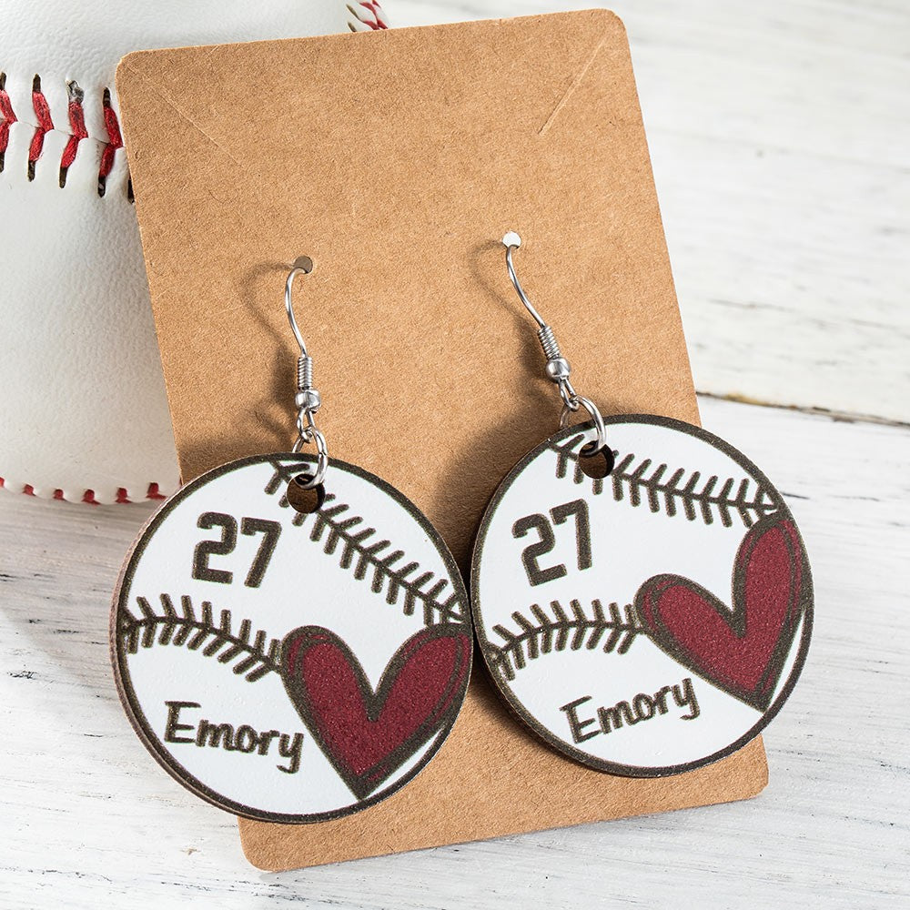 Custom Baseball Earrings with Name & Number, Basswood Baseball/Softball Jewelry, Sports Gifts for Player/Fans/Baseball Moms