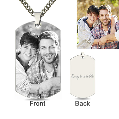 Custom Father & Son Photo Dog Tag Necklace Titanium Steel Jewelry Treasures