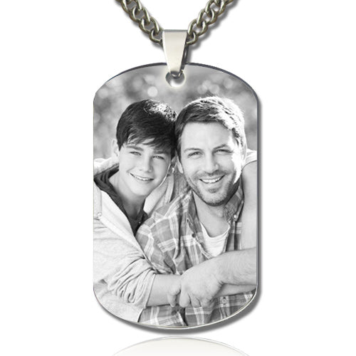 Custom Father & Son Photo Dog Tag Necklace Titanium Steel Jewelry Treasures