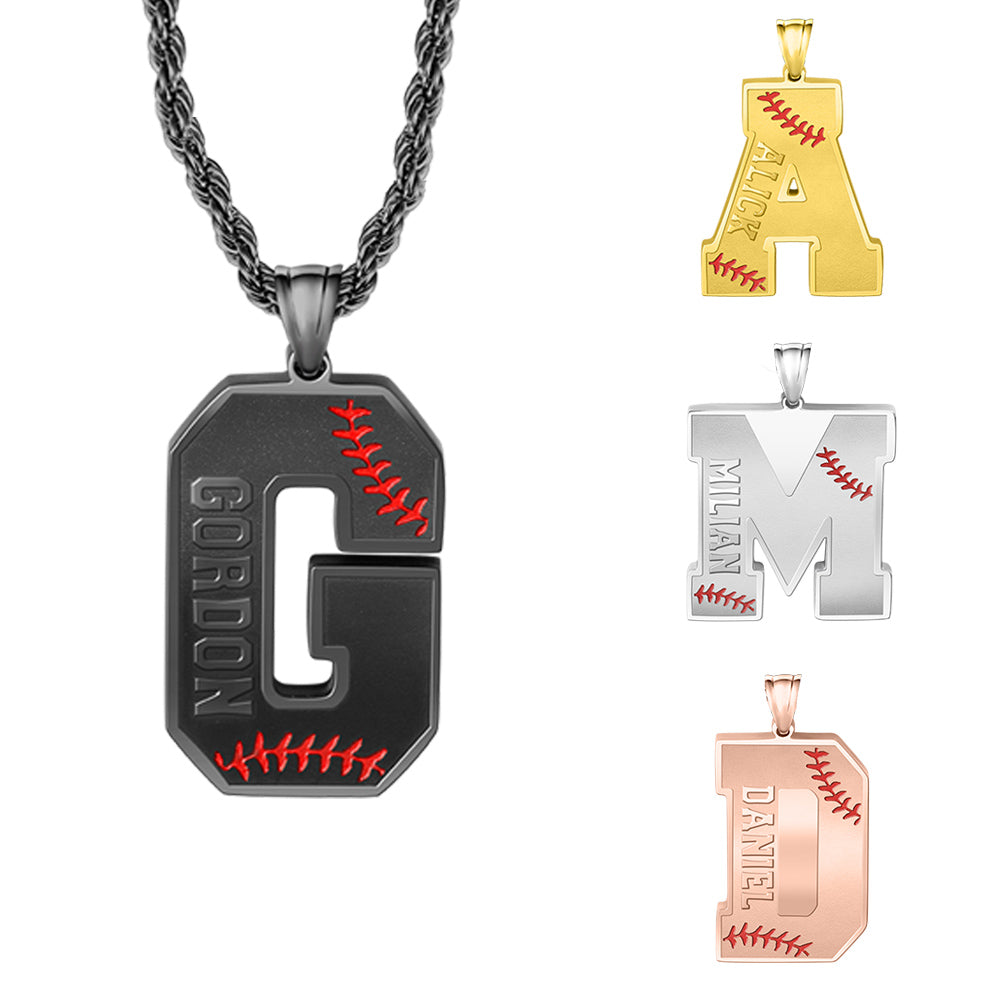 Baseball Initial Necklace A-Z Letter with Custom name Jewelry Treasures