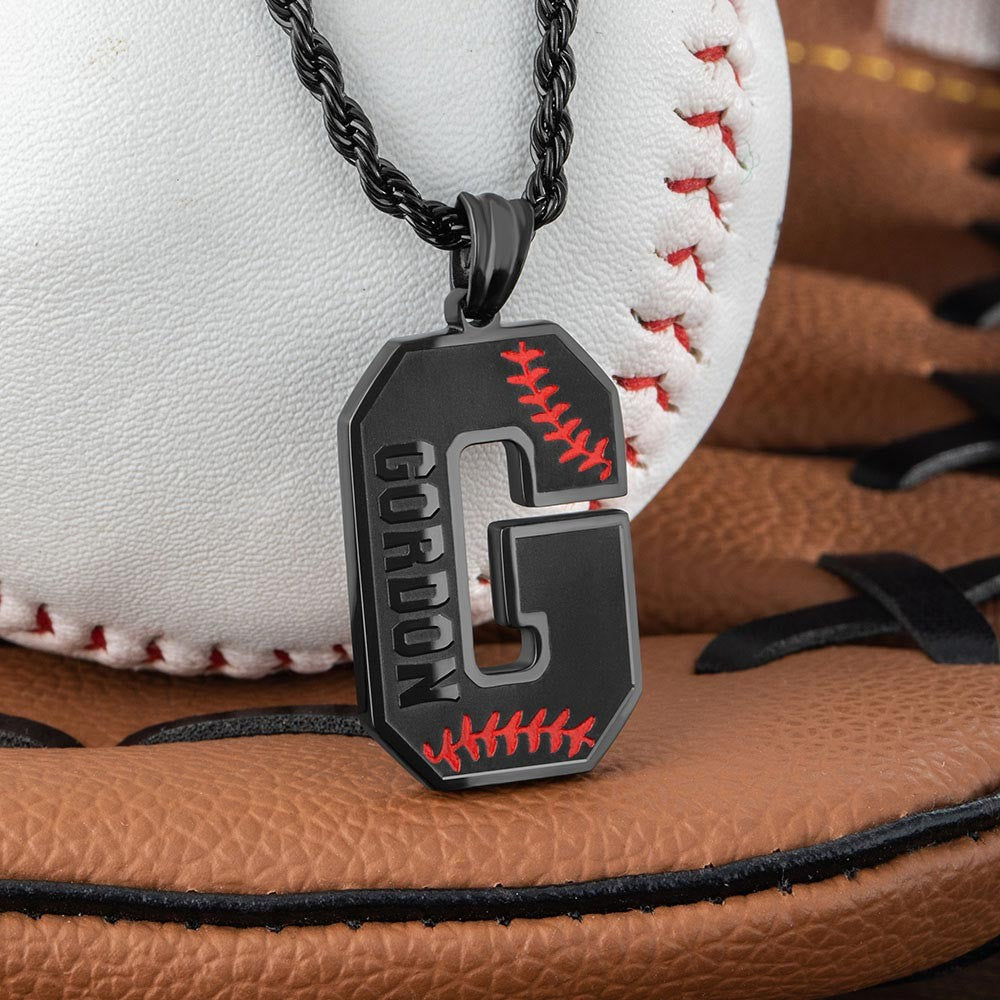 Baseball Initial Necklace A-Z Letter with Custom name Jewelry Treasures