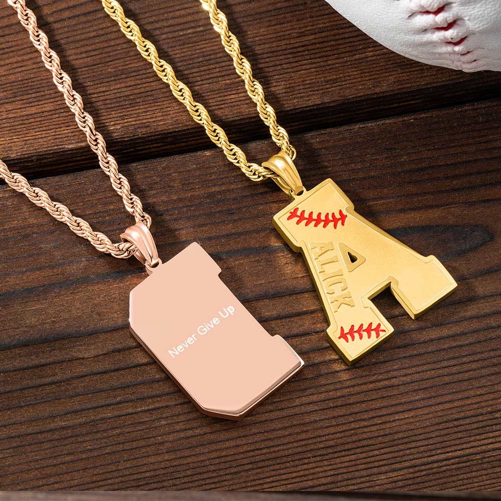 Baseball Initial Necklace A-Z Letter with Custom name Jewelry Treasures