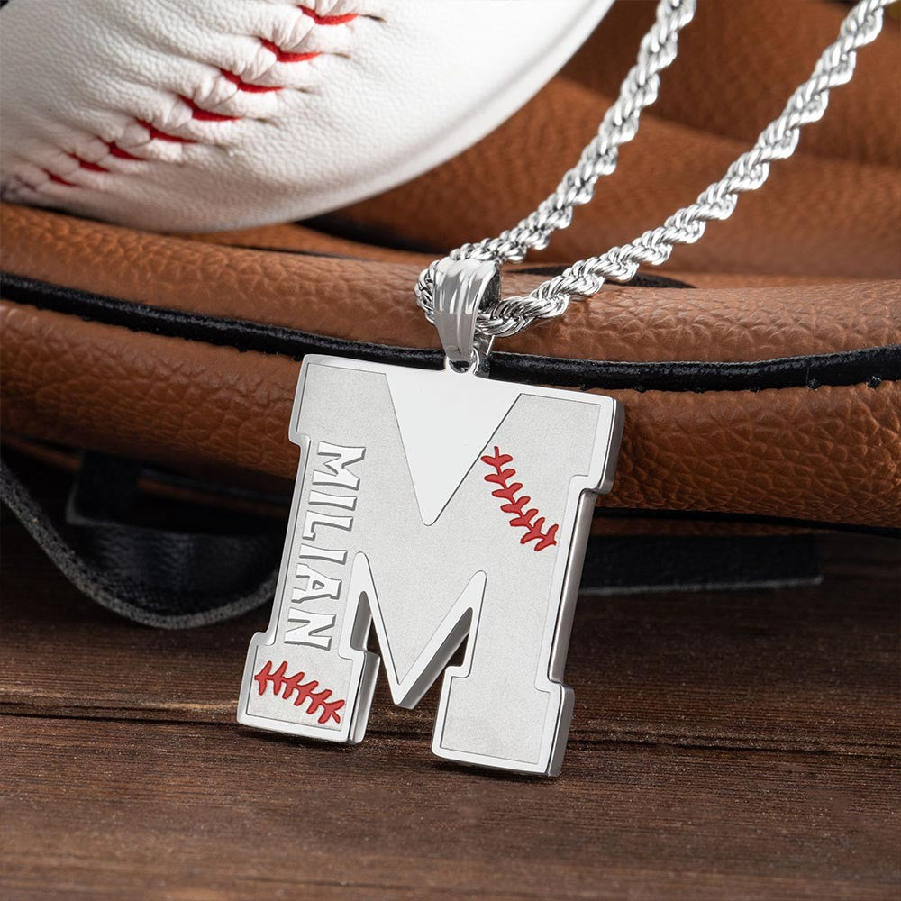 Baseball Initial Necklace A-Z Letter with Custom name Jewelry Treasures