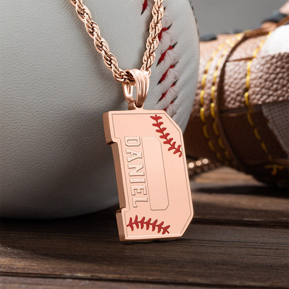 Baseball Initial Necklace A-Z Letter with Custom name Jewelry Treasures