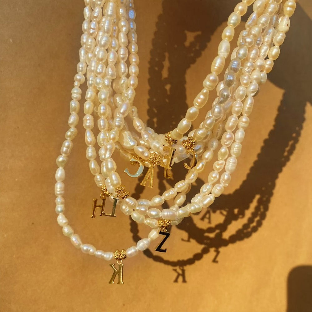 Pearl Necklace with Personalized Gold Initial Pendant Jewelry Treasures