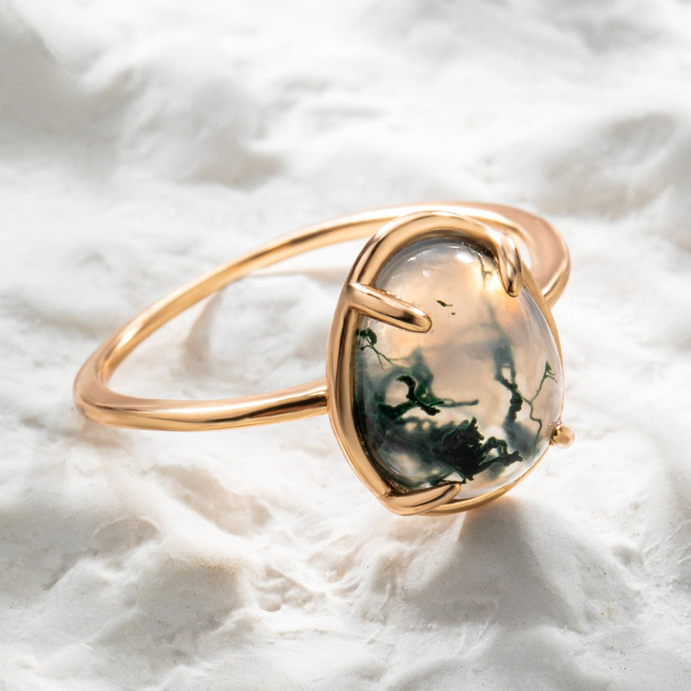 Natural Emerald Moss Agate Engagement Ring, Nature Inspired Leaf Ring, Women's Engagement Ring, Birthday/Anniversary Gift for Women/Girls/Friends Jewelry Treasures