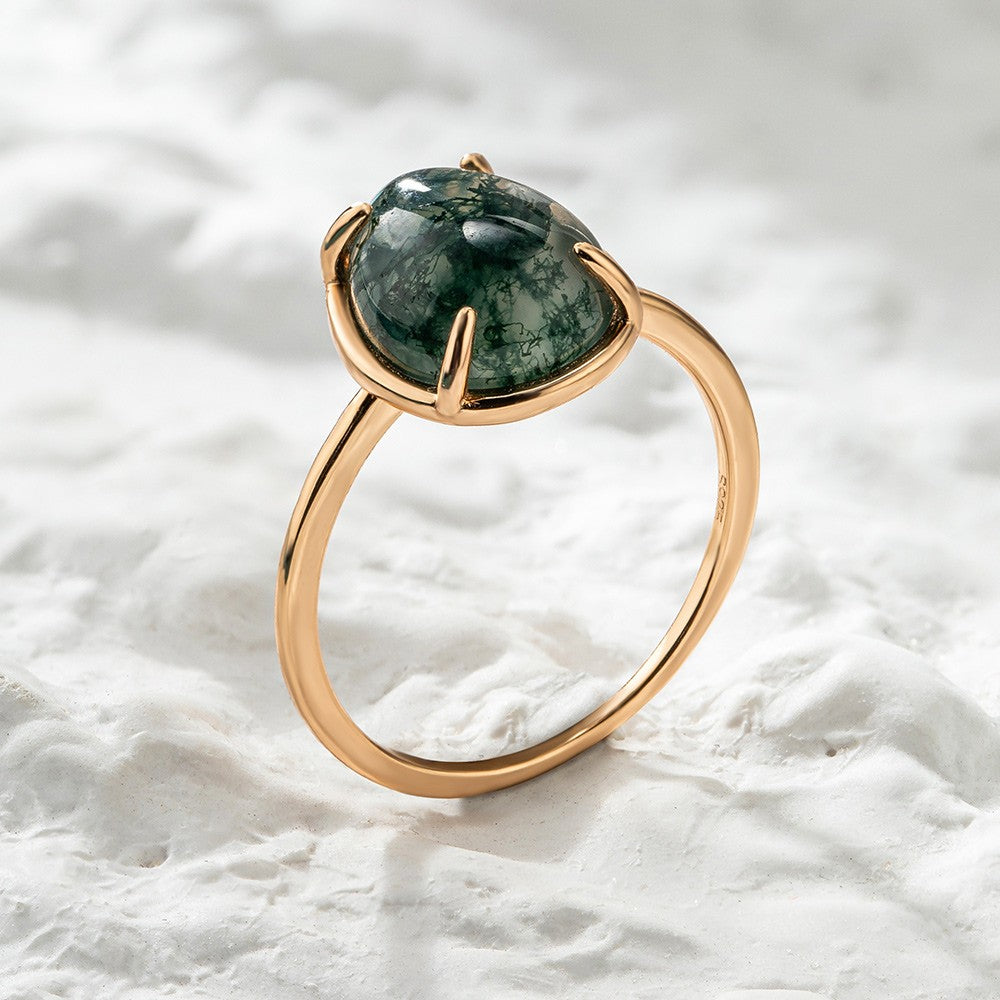 Natural Emerald Moss Agate Engagement Ring, Nature Inspired Leaf Ring, Women's Engagement Ring, Birthday/Anniversary Gift for Women/Girls/Friends Jewelry Treasures