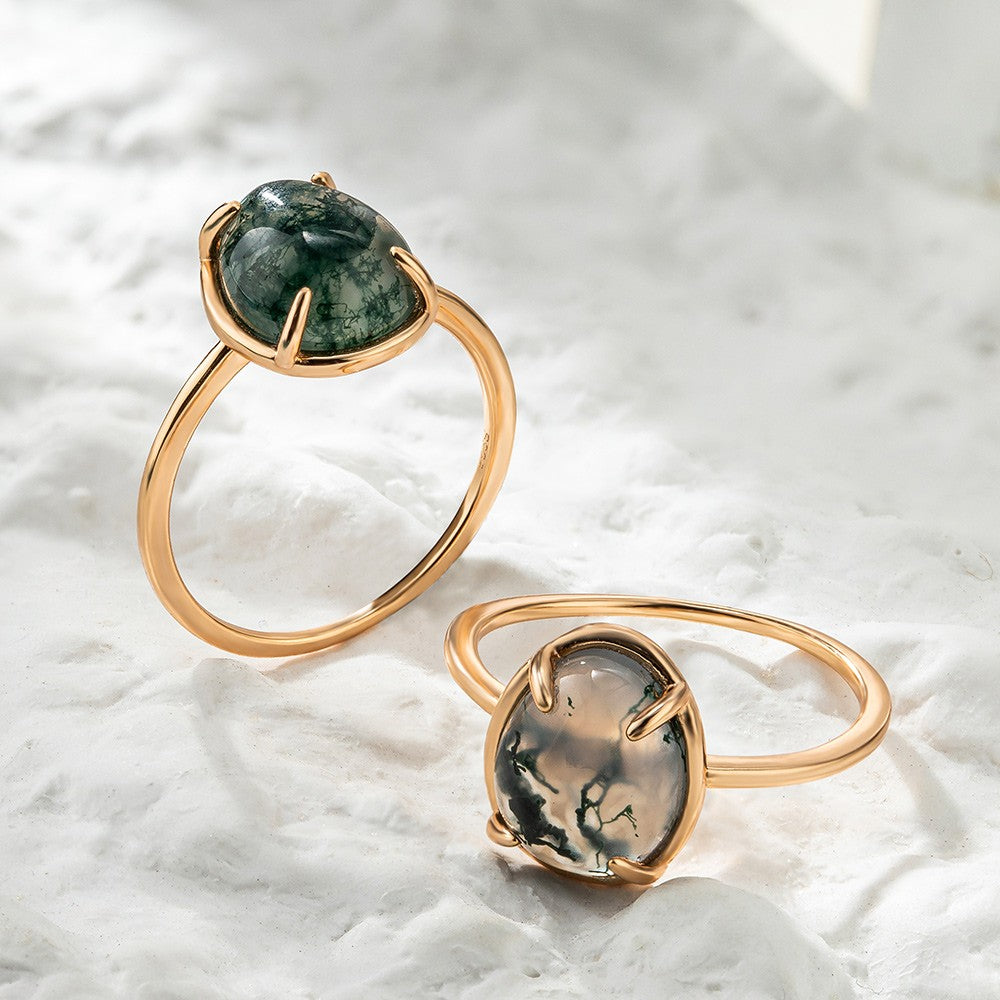 Natural Emerald Moss Agate Engagement Ring, Nature Inspired Leaf Ring, Women's Engagement Ring, Birthday/Anniversary Gift for Women/Girls/Friends Jewelry Treasures