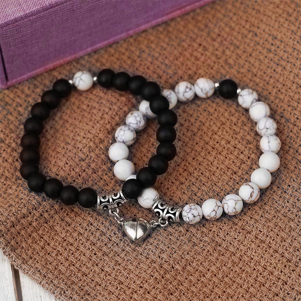 Couple Magnetic Bracelets Set of 2, Natural Stone Beads Bracelet