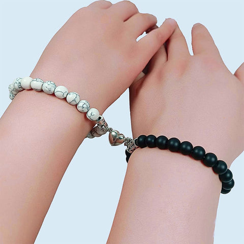 Couple Magnetic Bracelets Set of 2, Natural Stone Beads Bracelet