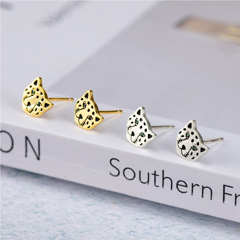 Leopard Face Stud Earrings, Nature Inspired Animal Earrings, Sterling Silver 925 Leopard Earrings Platinum/Gold Plated, Gift for Pet Lovers/Women