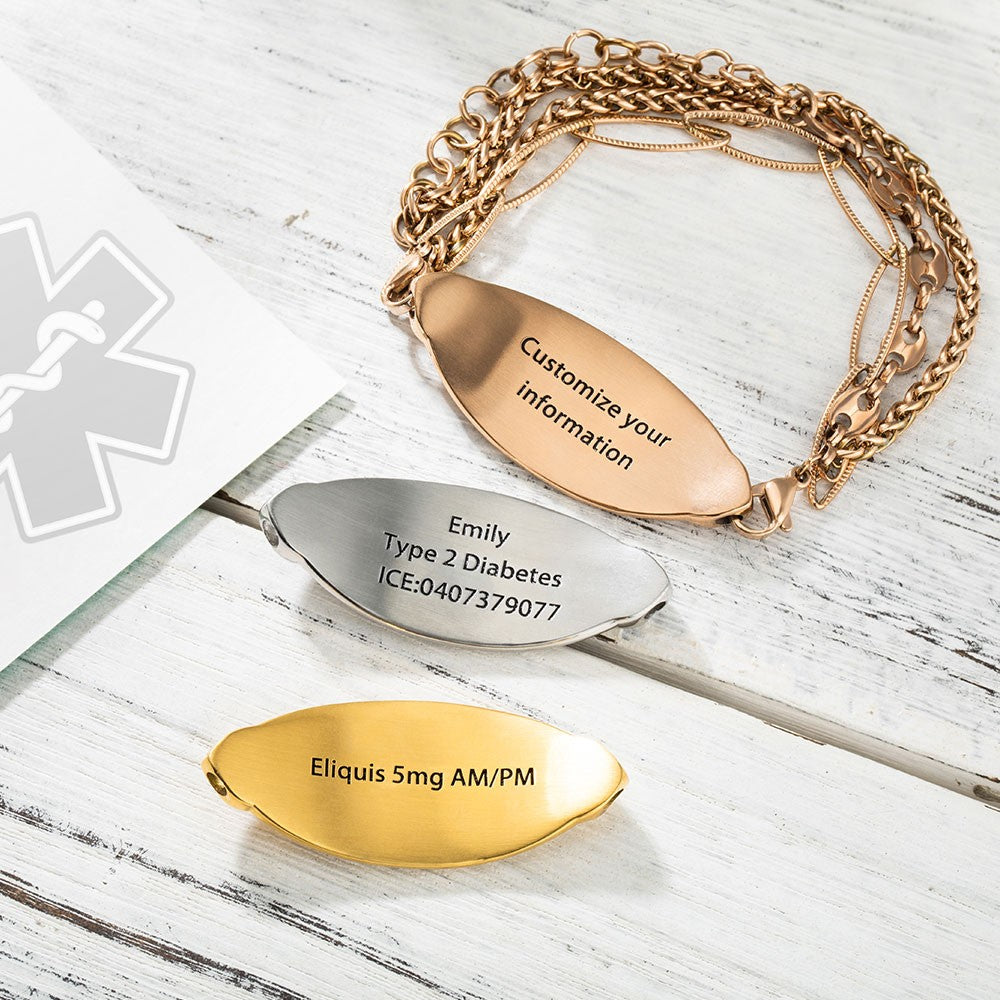 Custom Medical Alert ID Bracelet with Engraving Jewelry Treasures