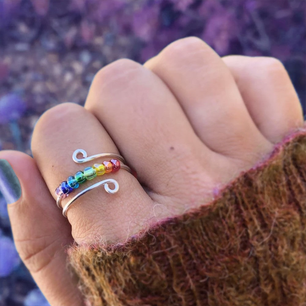 Rainbow Fidget Ring, Anxiety Rainbow Ring, Worry rings,