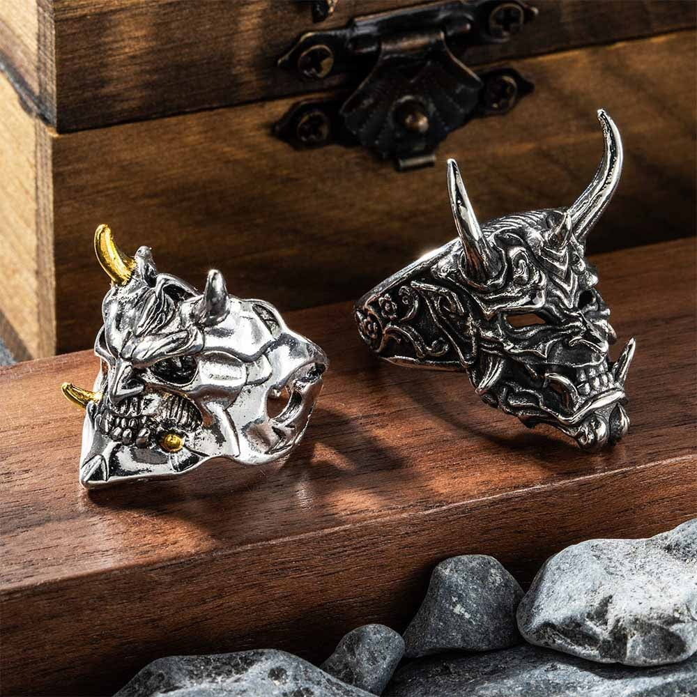 Hannya Ghost Ring, Oni Mask Ghost Ring, Demon Ring, Gothic Ring, Vintage Ring, Cool Rings for Men/Husband Jewelry Treasures