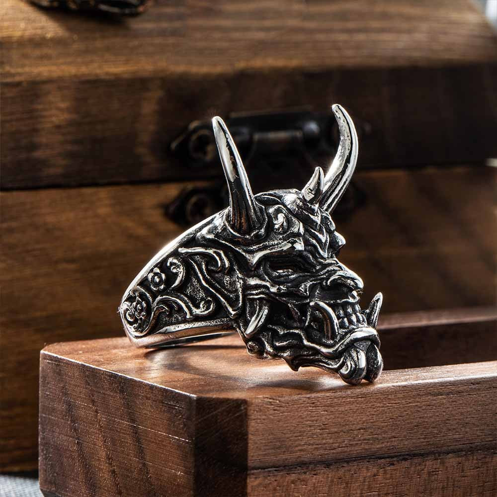 Hannya Ghost Ring, Oni Mask Ghost Ring, Demon Ring, Gothic Ring, Vintage Ring, Cool Rings for Men/Husband Jewelry Treasures