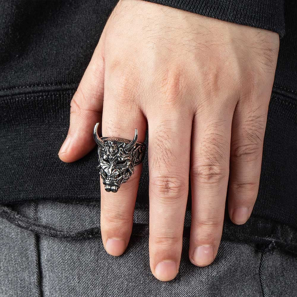 Hannya Ghost Ring, Oni Mask Ghost Ring, Demon Ring, Gothic Ring, Vintage Ring, Cool Rings for Men/Husband Jewelry Treasures